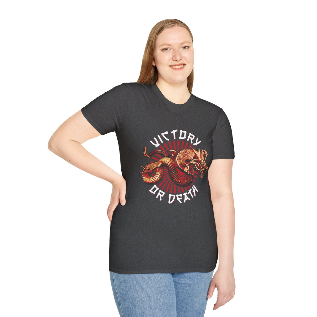 Victory or Death T-Shirt – Epic Dragon & Rising Sun Design for Fantasy, Samurai, and Warrior Fans