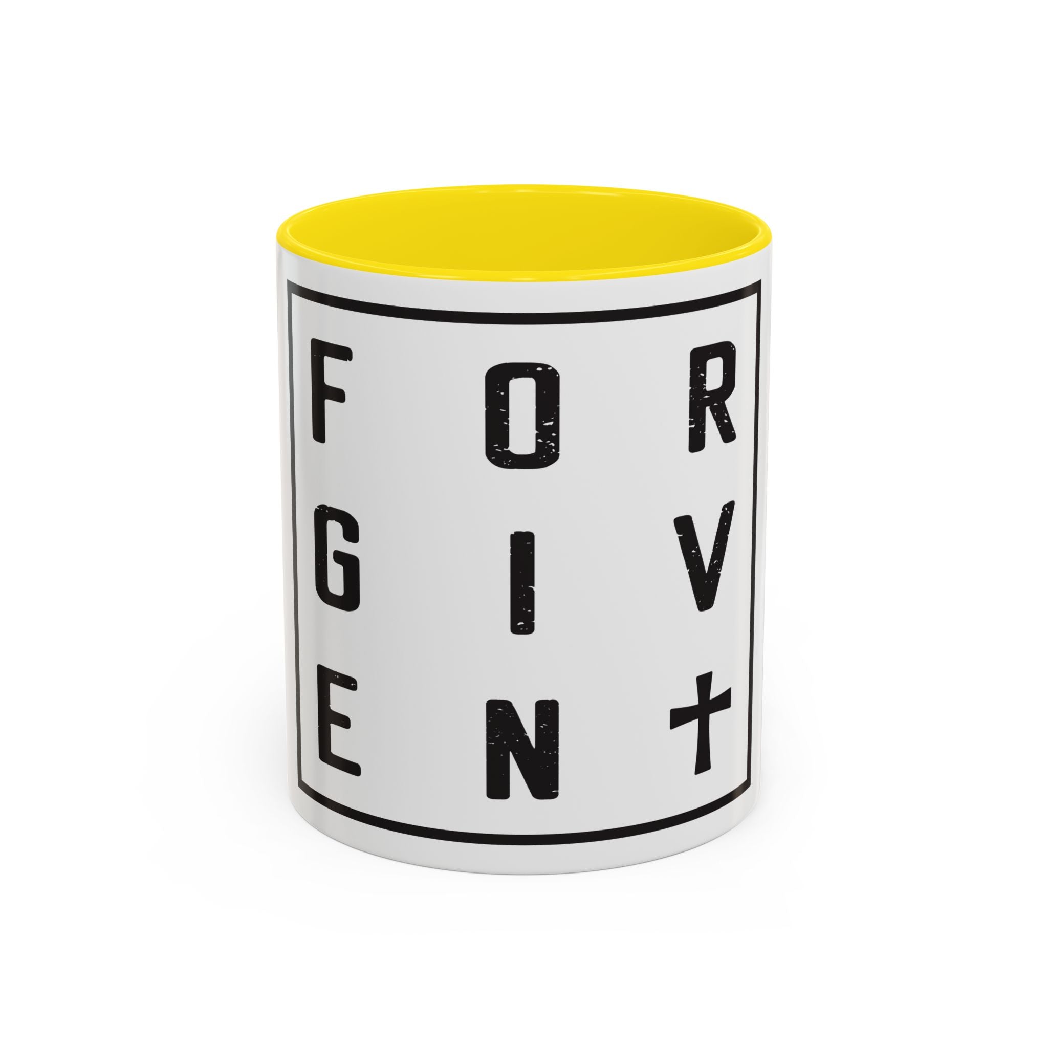 Faith-Inspired Coffee Mug – 11oz & 15oz Forgiven Cross Design, Colorful Interior
