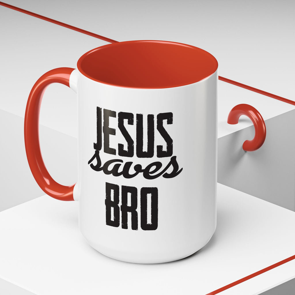 Christian Coffee Mug – 11oz & 15oz Jesus Saves Bro Quote, Colorful Interior