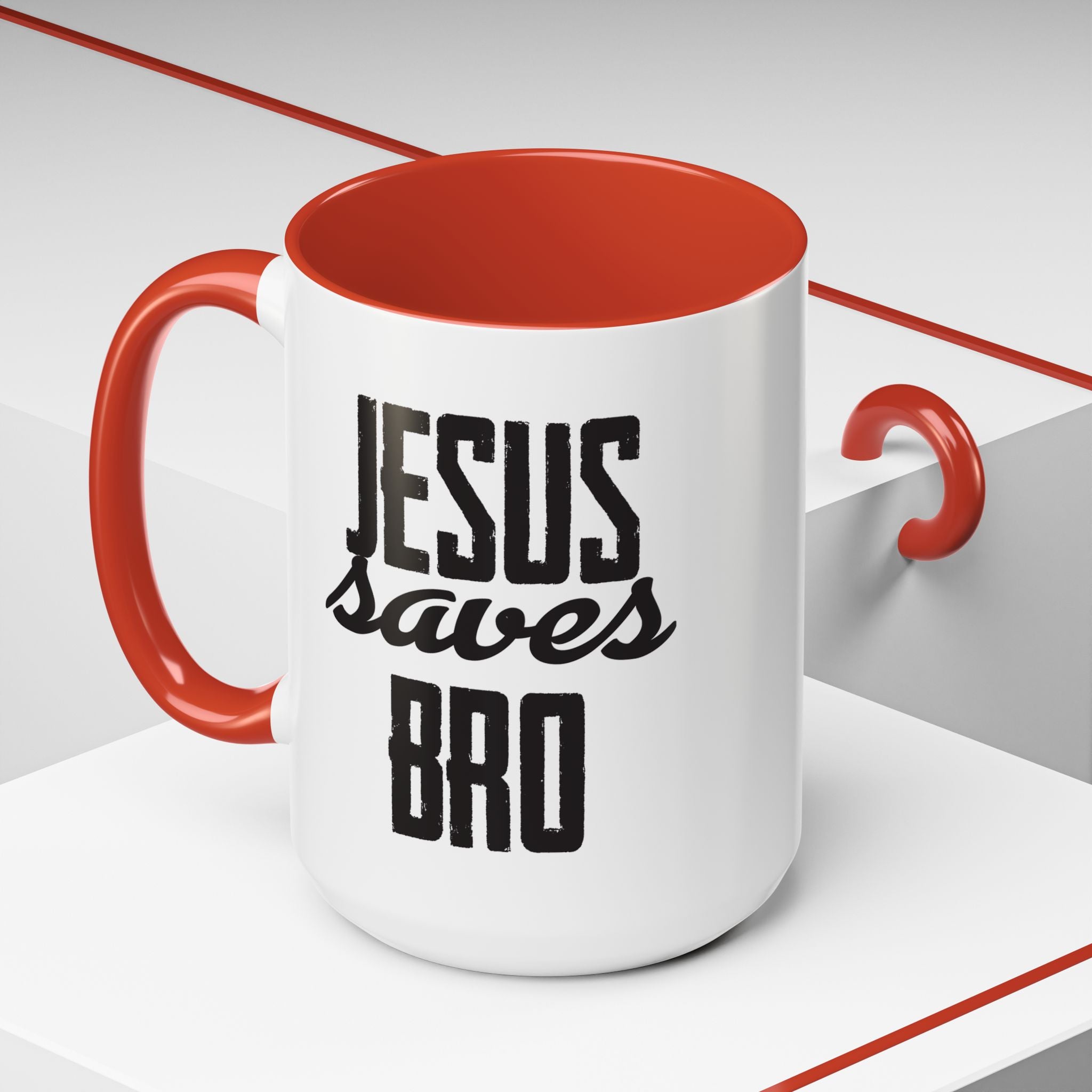 Christian Coffee Mug – 11oz & 15oz Jesus Saves Bro Quote, Colorful Interior