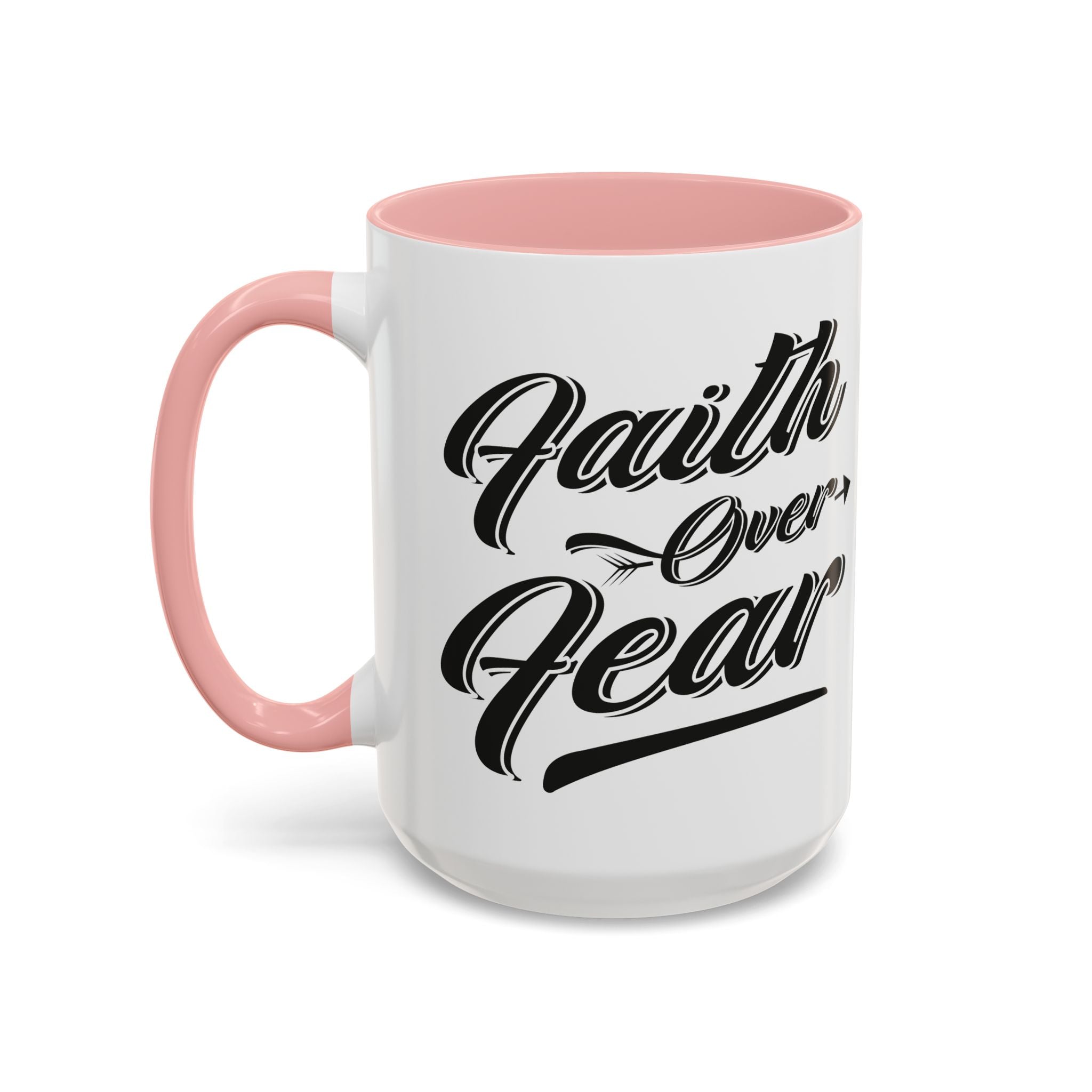 Faith Over Fear Coffee Mug – 11oz & 15oz Inspirational Christian Quote, Colorful Interior