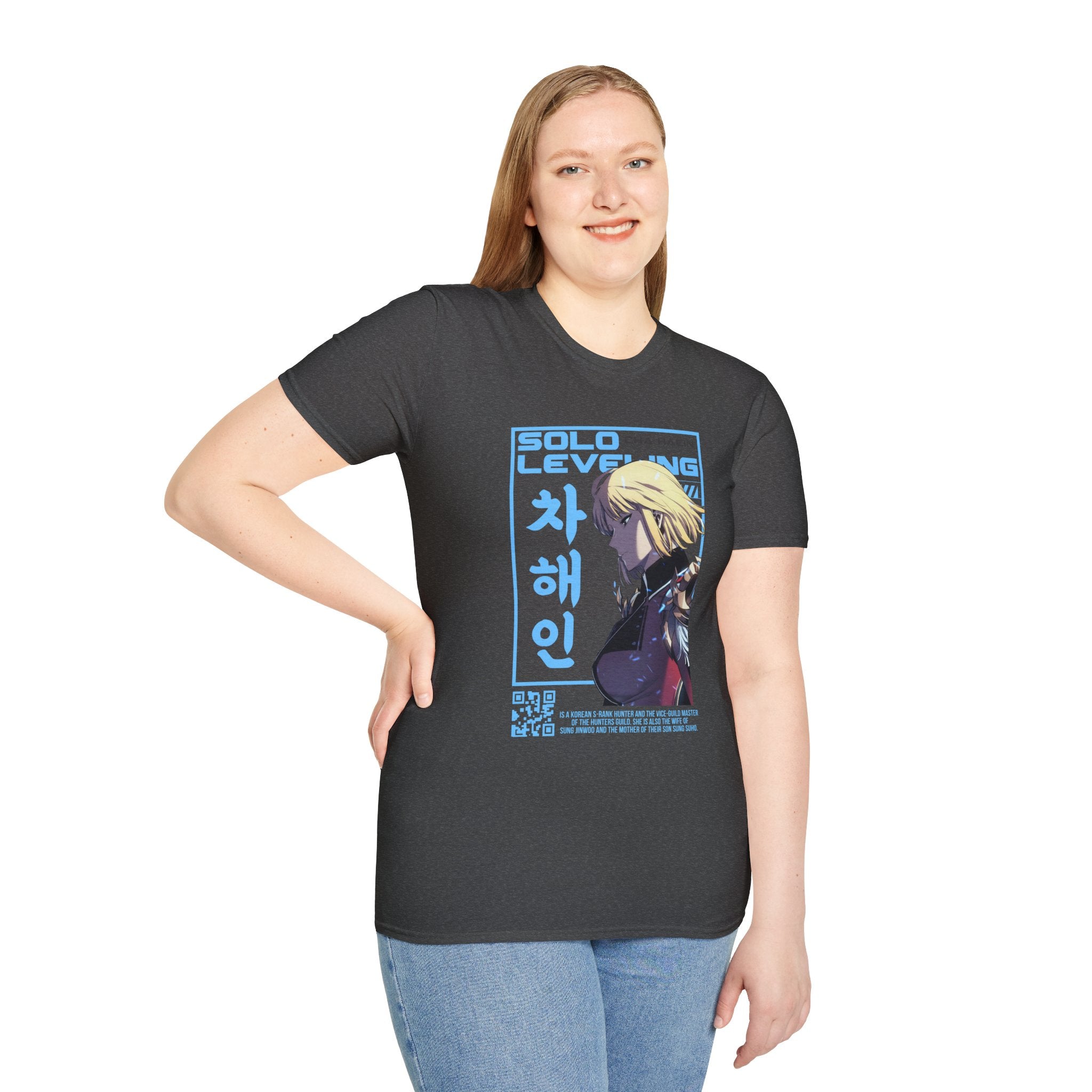 Solo Leveling Cha Hae-In Anime T-Shirt – Black Graphic Tee for Fans
