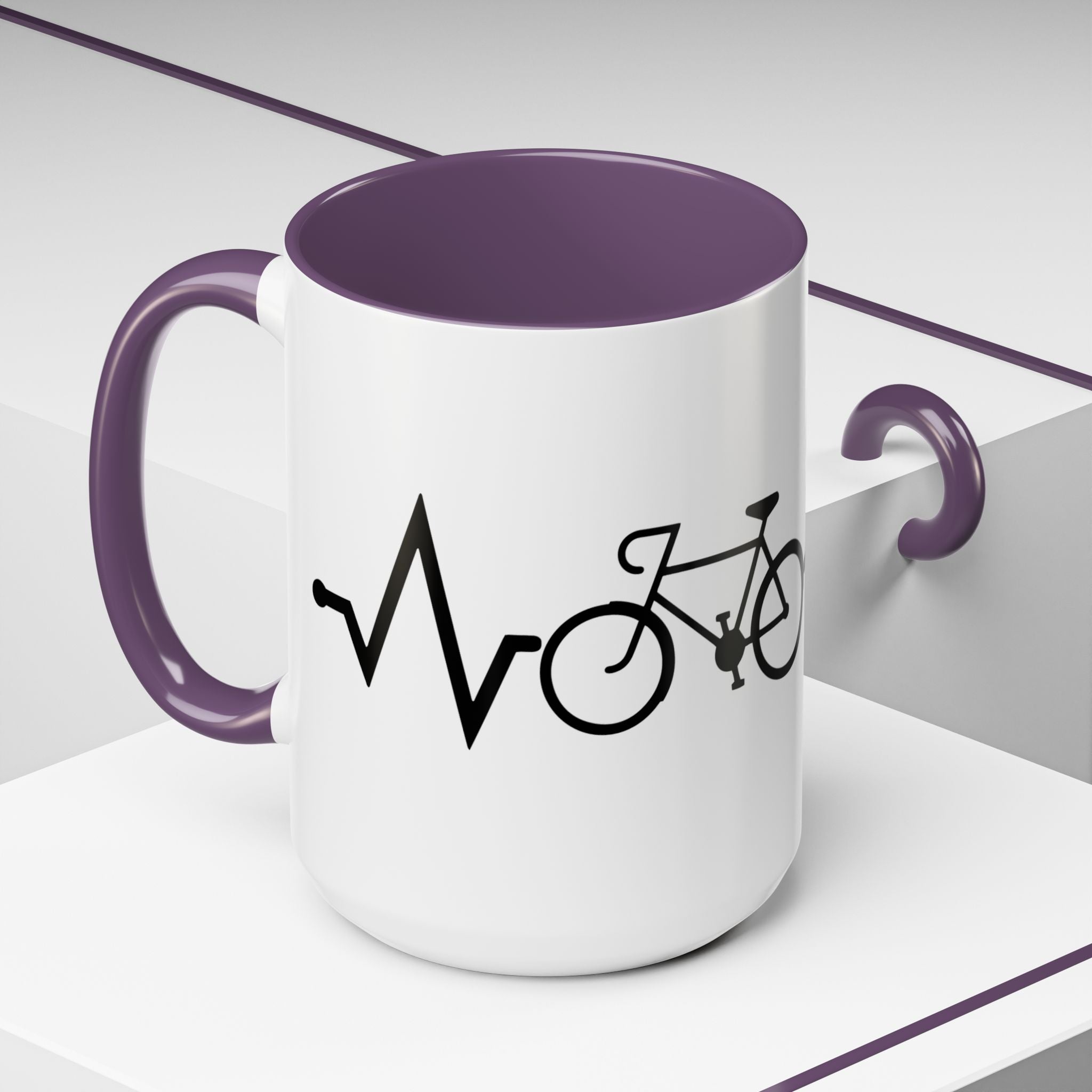 Cycling Lifeline Coffee Mug – 11oz & 15oz Bicycle Heartbeat Design, Colorful Interior