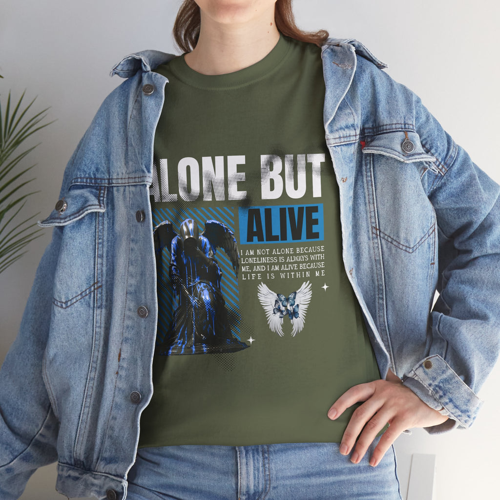 Alone but Alive" Dark Angel Statue with Blue Accents - Digital Art