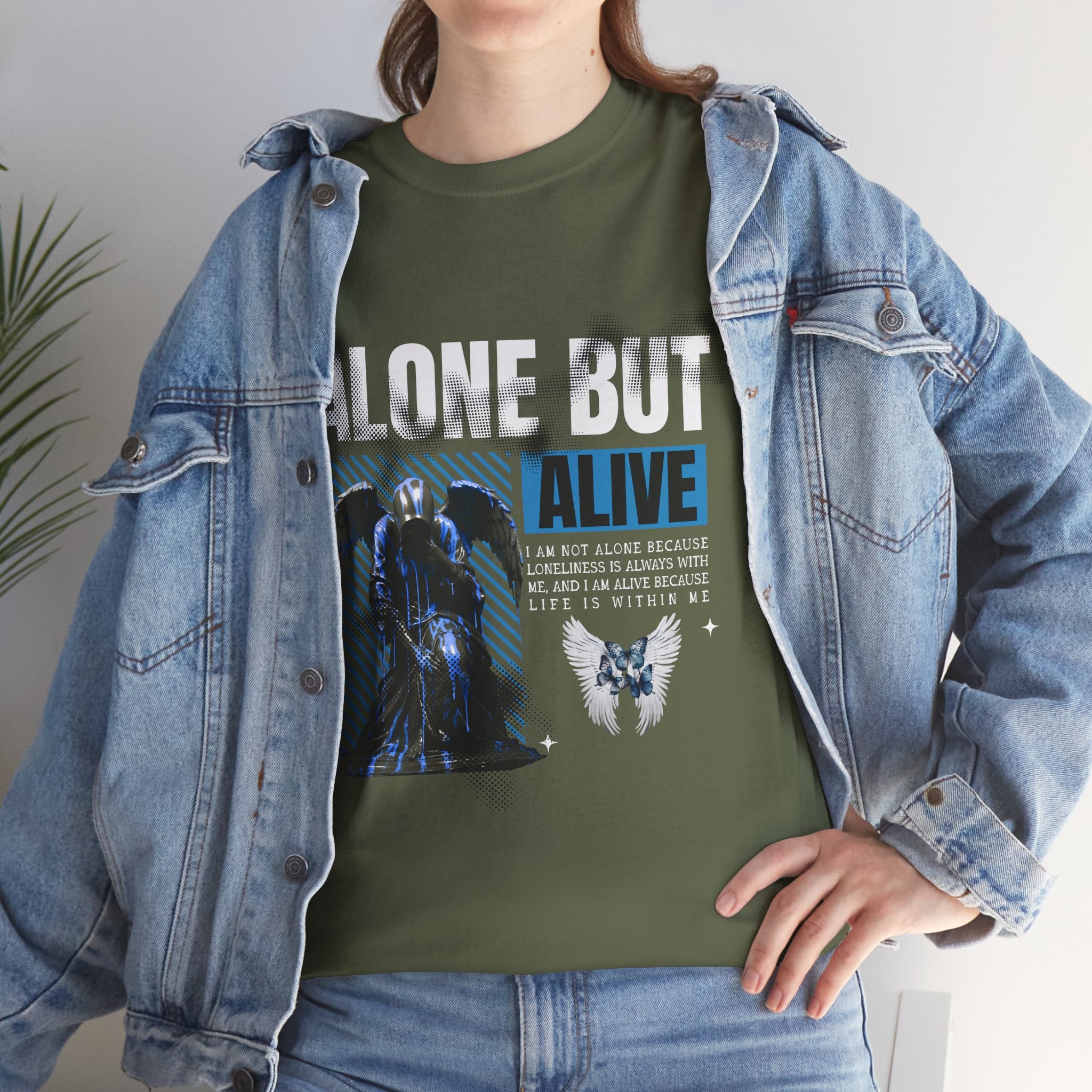 Alone but Alive" Dark Angel Statue with Blue Accents - Digital Art