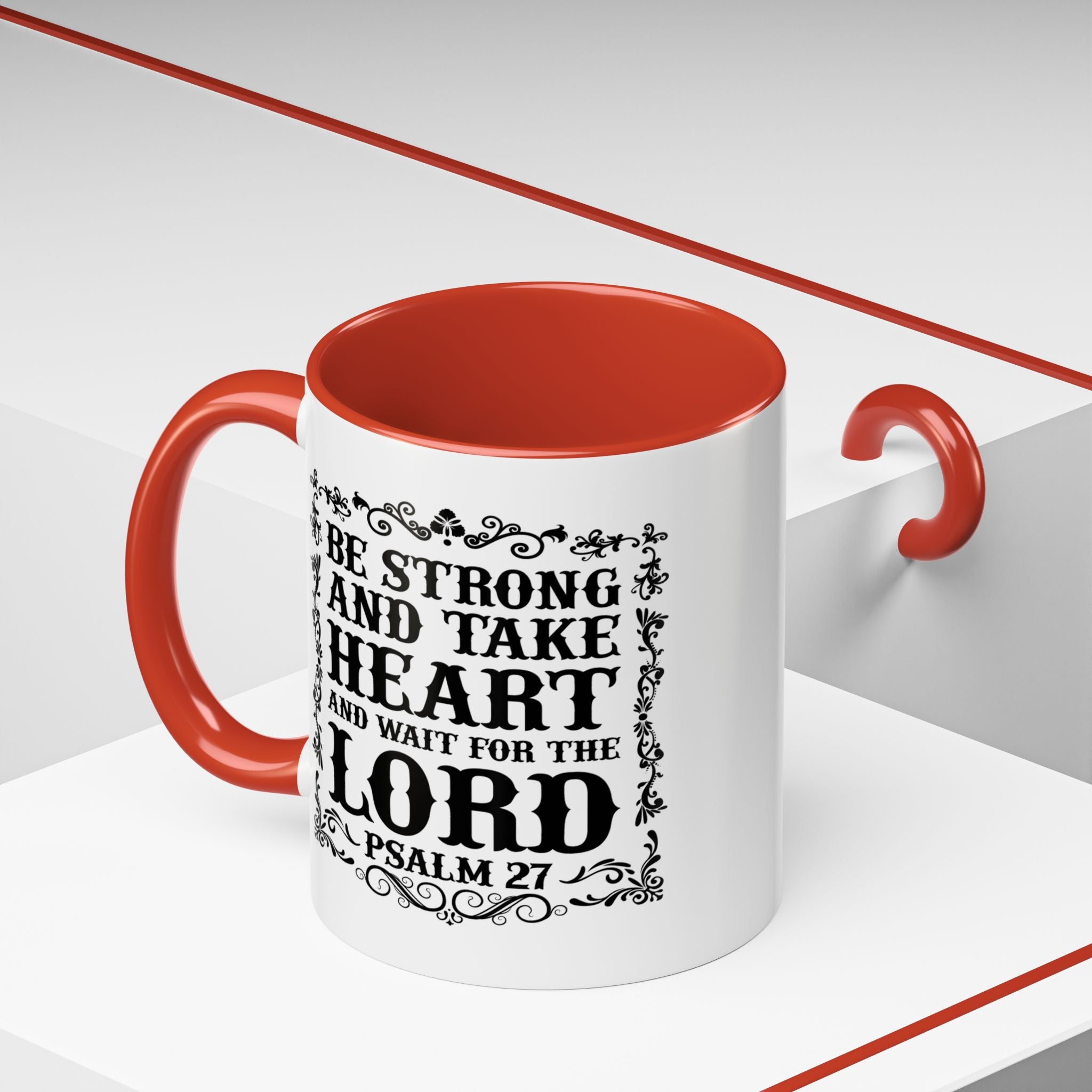 Be Strong and Take Heart Coffee Mug – 11oz & 15oz Christian Scripture Design, Colorful Interior