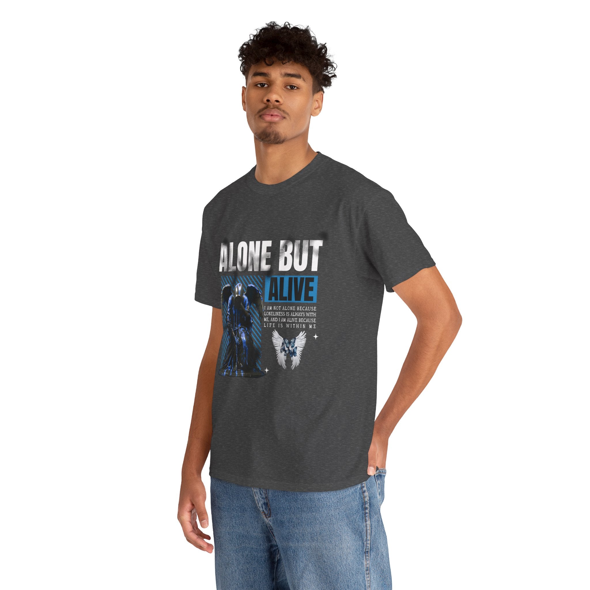 Alone but Alive" Dark Angel Statue with Blue Accents - Digital Art