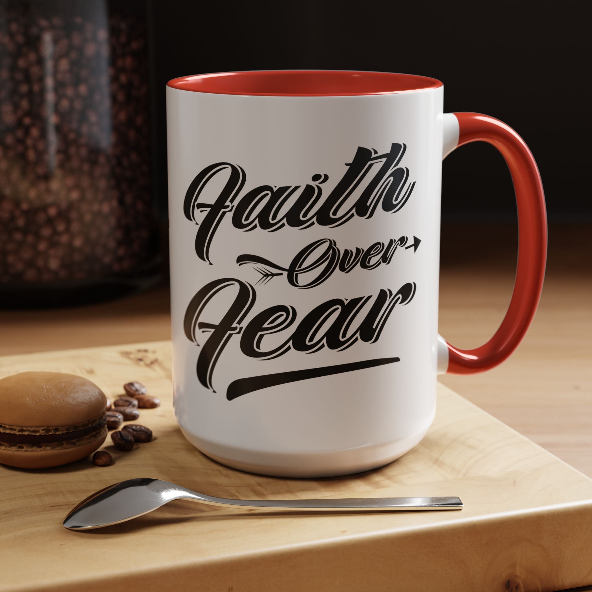 Faith Over Fear Coffee Mug – 11oz & 15oz Inspirational Christian Quote, Colorful Interior