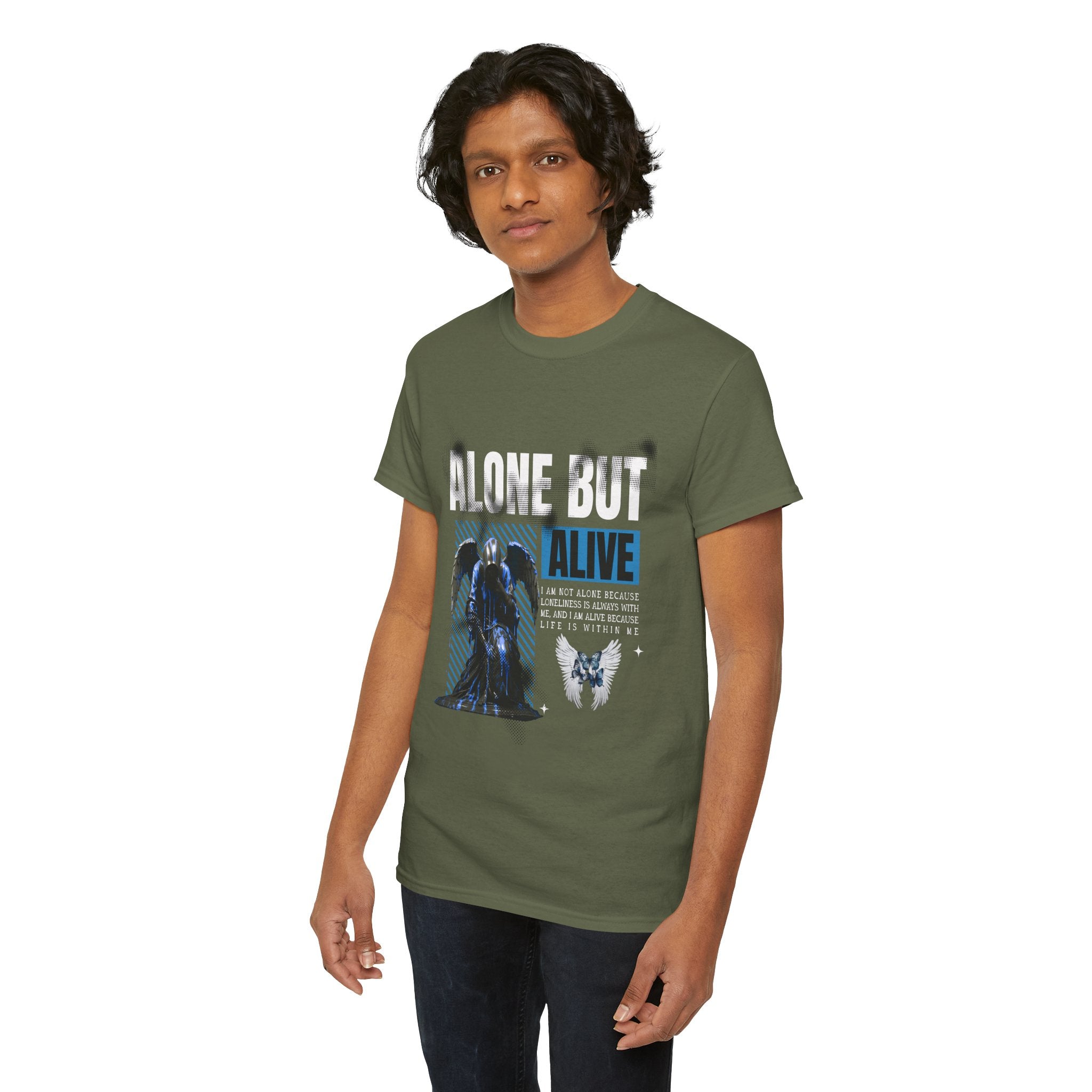 Alone but Alive" Dark Angel Statue with Blue Accents - Digital Art