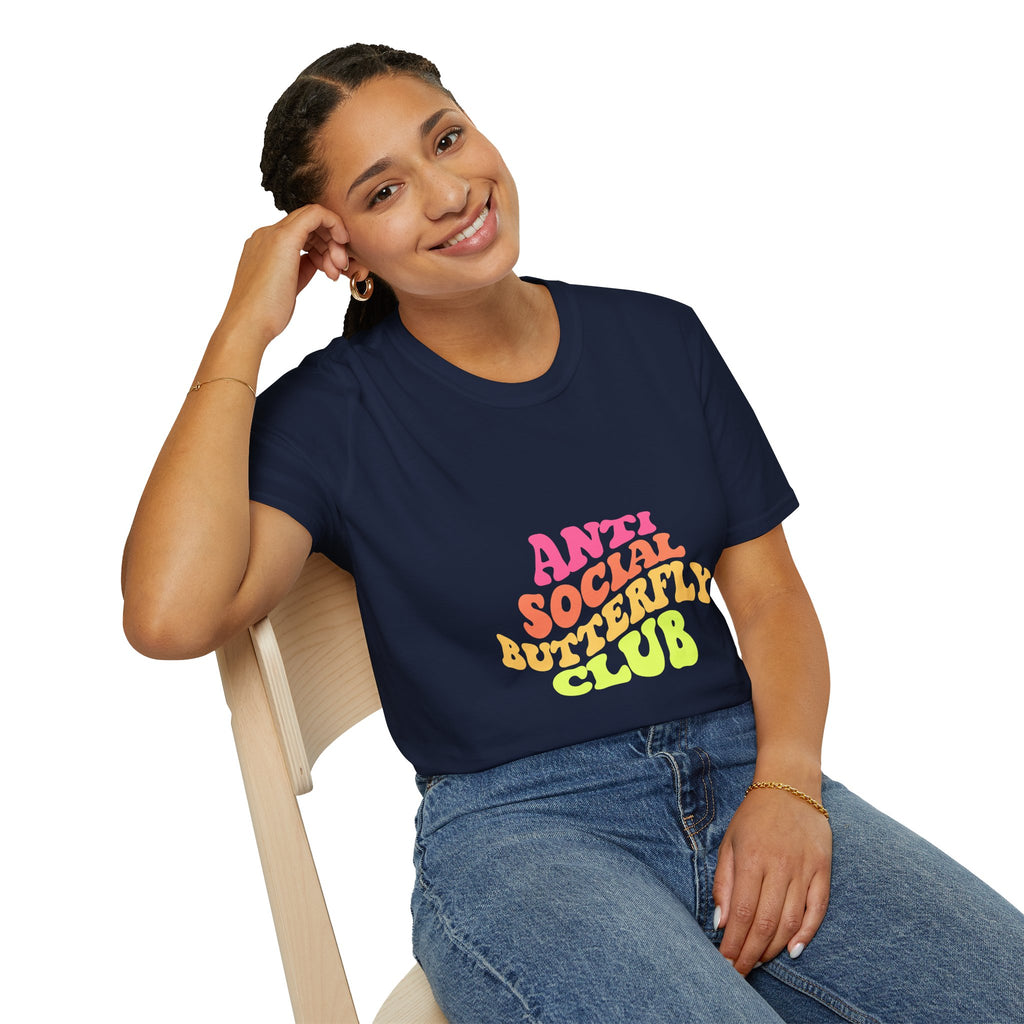 Anti Social Butterfly Club T-Shirt – Funny Introvert Graphic Tee, Sarcastic Unisex Shirt, Humor Casual Apparel