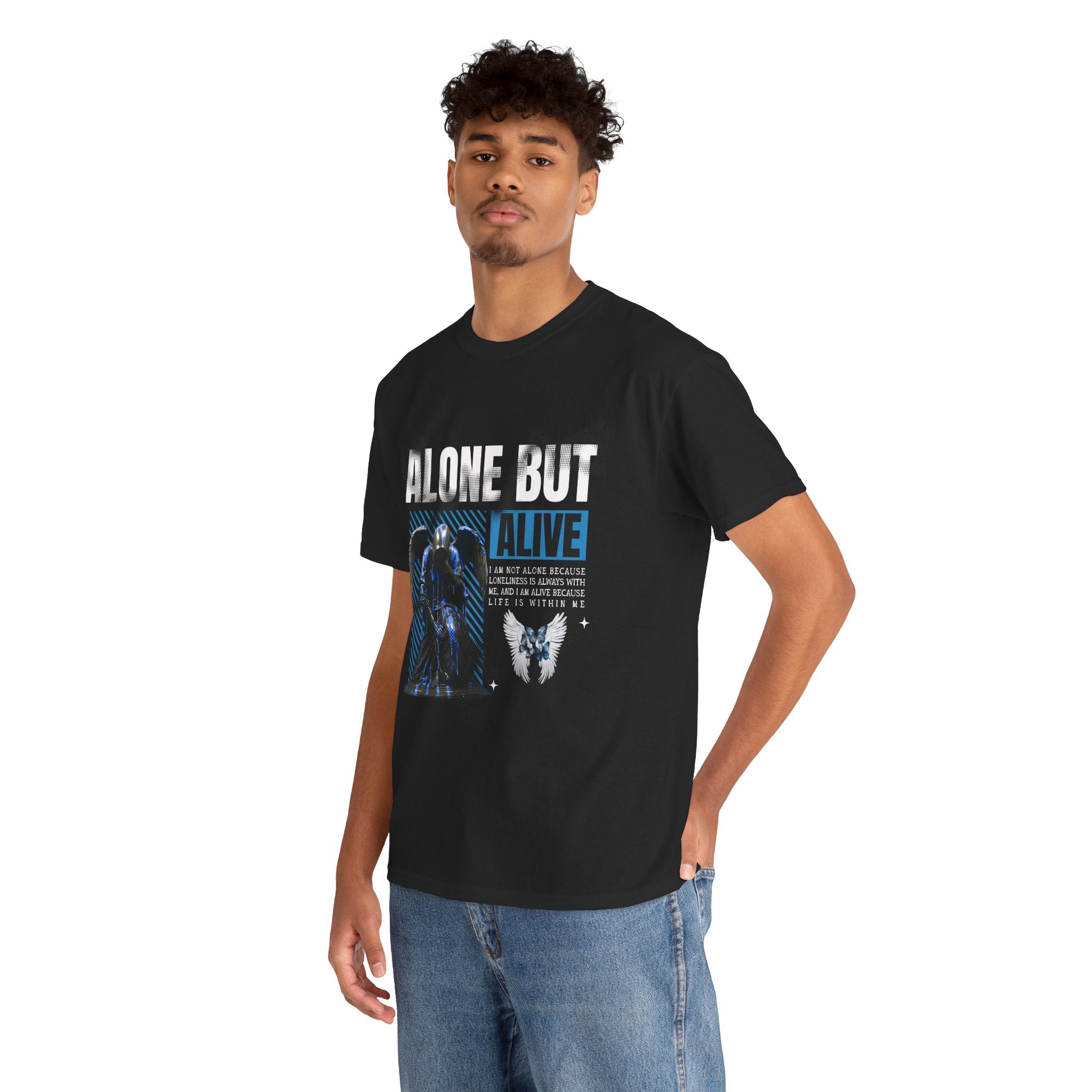 Alone but Alive" Dark Angel Statue with Blue Accents - Digital Art