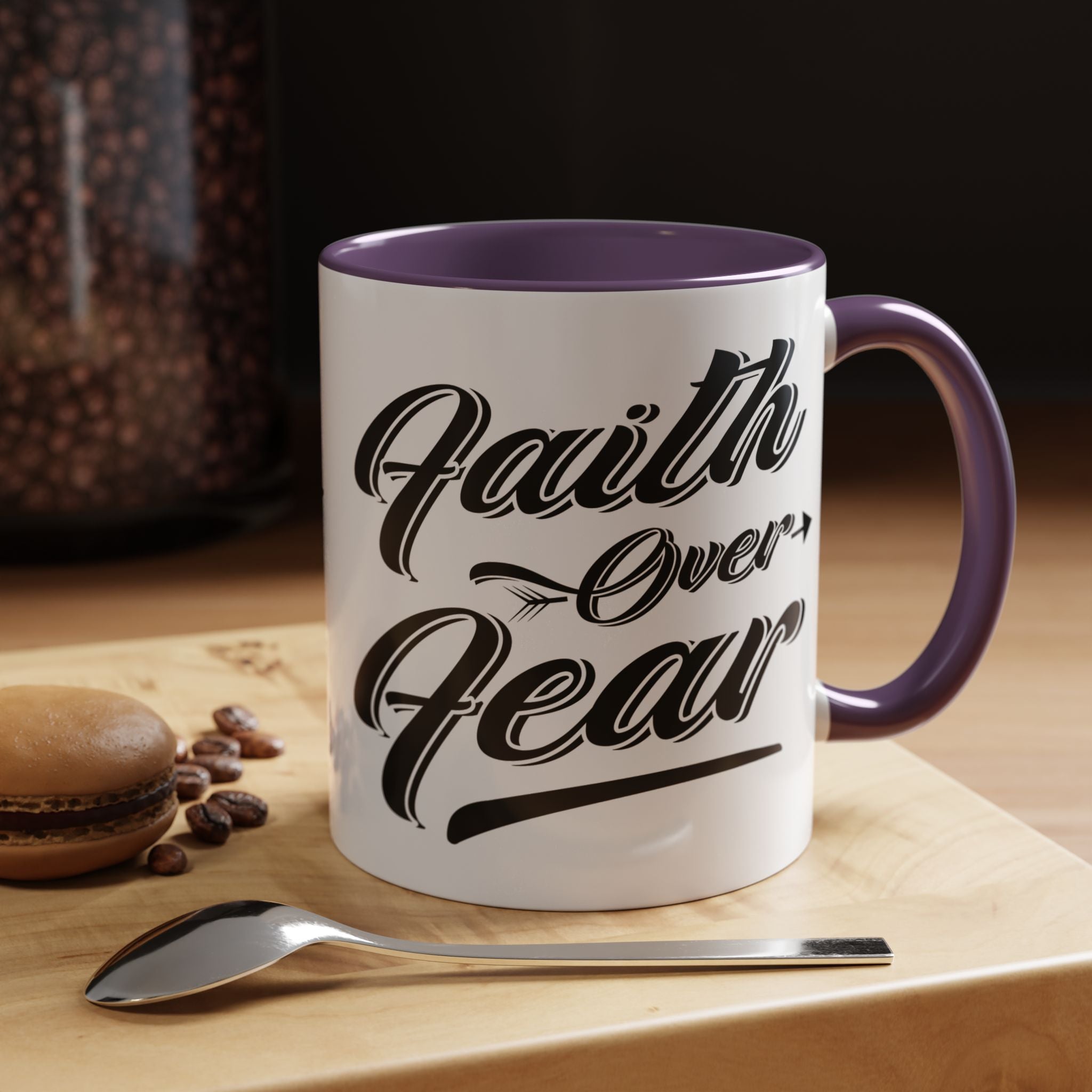 Faith Over Fear Coffee Mug – 11oz & 15oz Inspirational Christian Quote, Colorful Interior