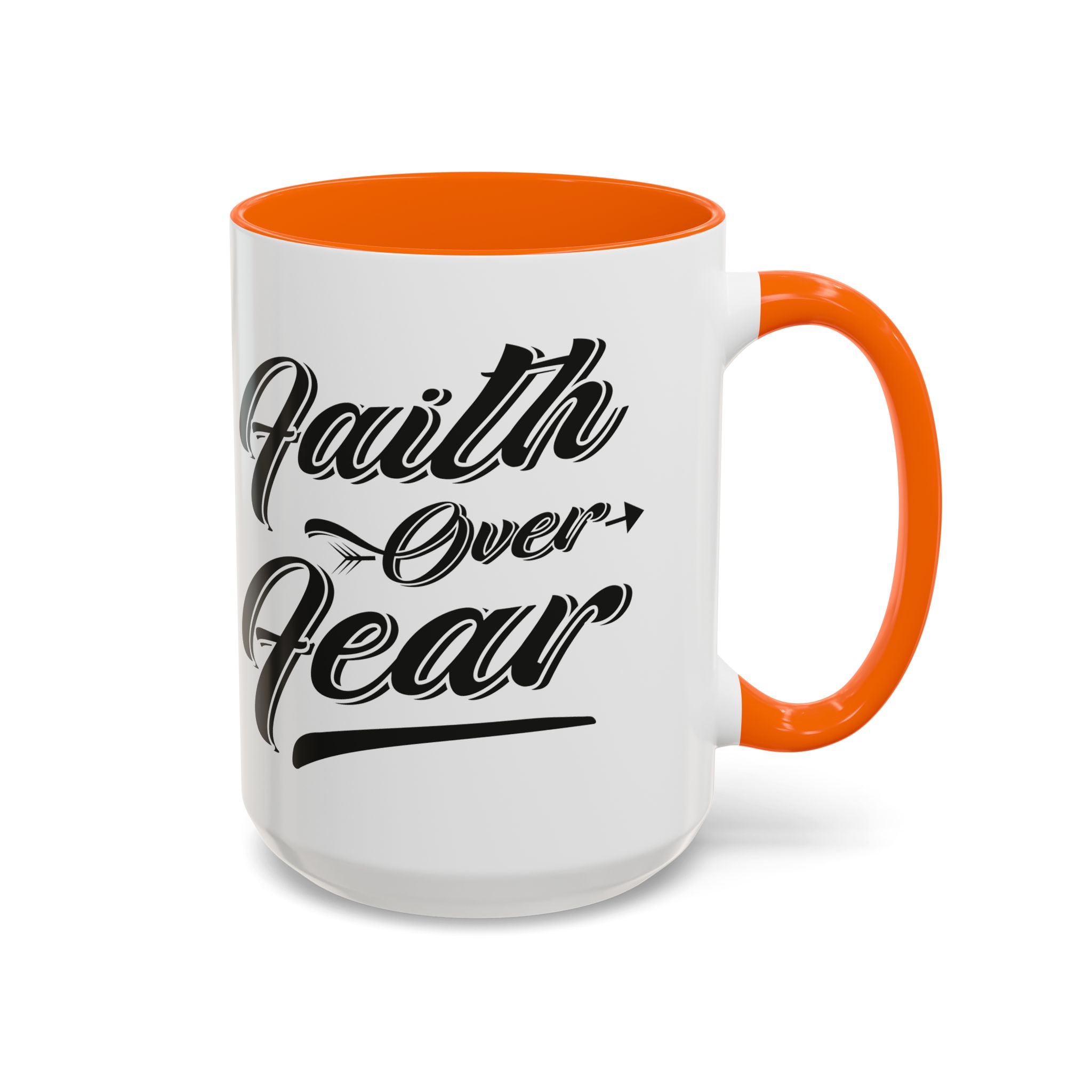 Faith Over Fear Coffee Mug – 11oz & 15oz Inspirational Christian Quote, Colorful Interior