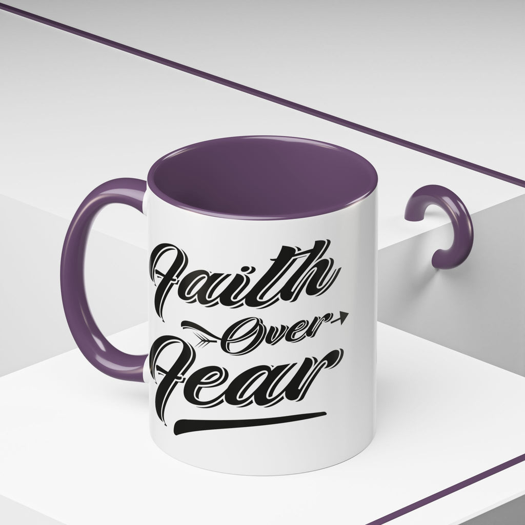 Faith Over Fear Coffee Mug – 11oz & 15oz Inspirational Christian Quote, Colorful Interior