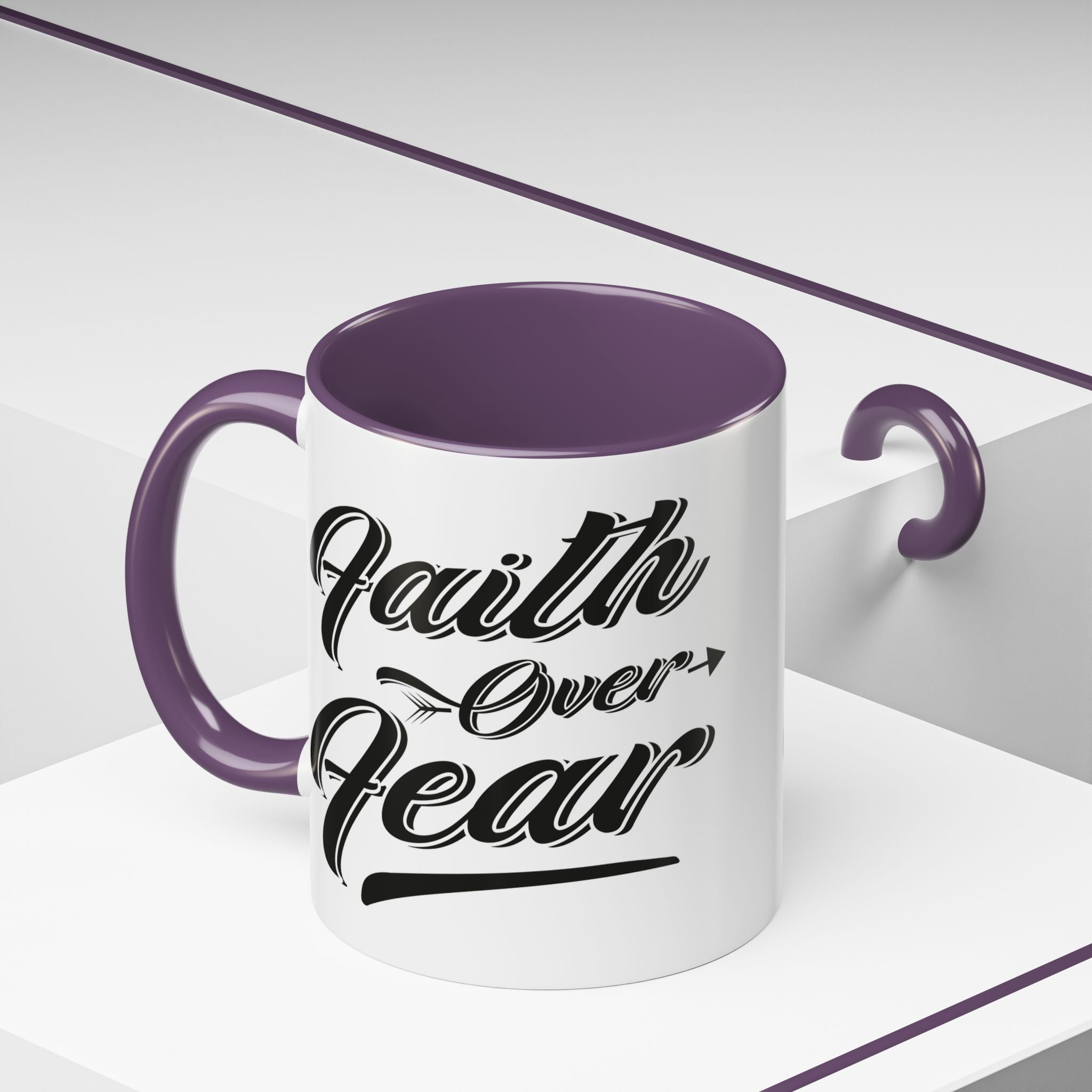 Faith Over Fear Coffee Mug – 11oz & 15oz Inspirational Christian Quote, Colorful Interior