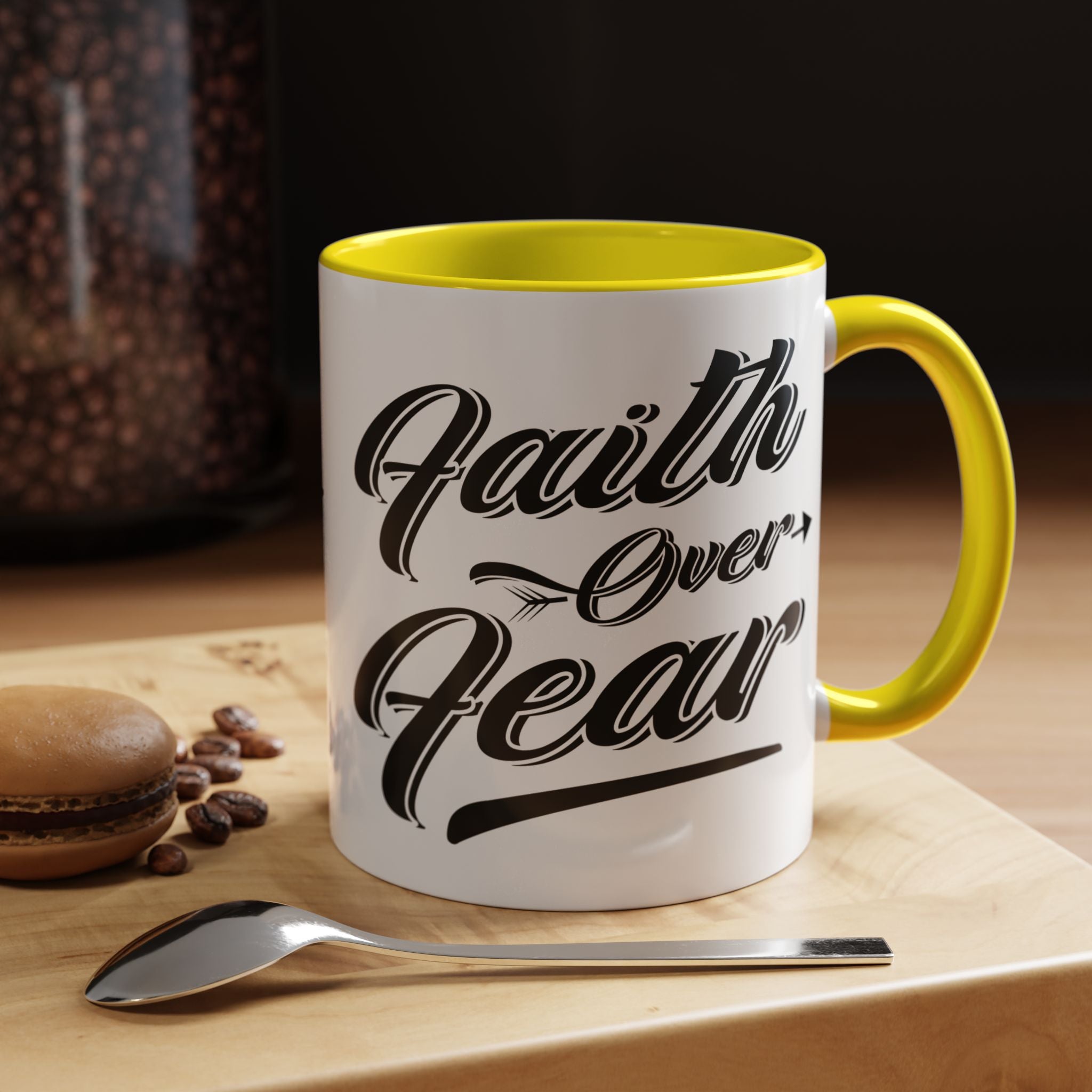 Faith Over Fear Coffee Mug – 11oz & 15oz Inspirational Christian Quote, Colorful Interior