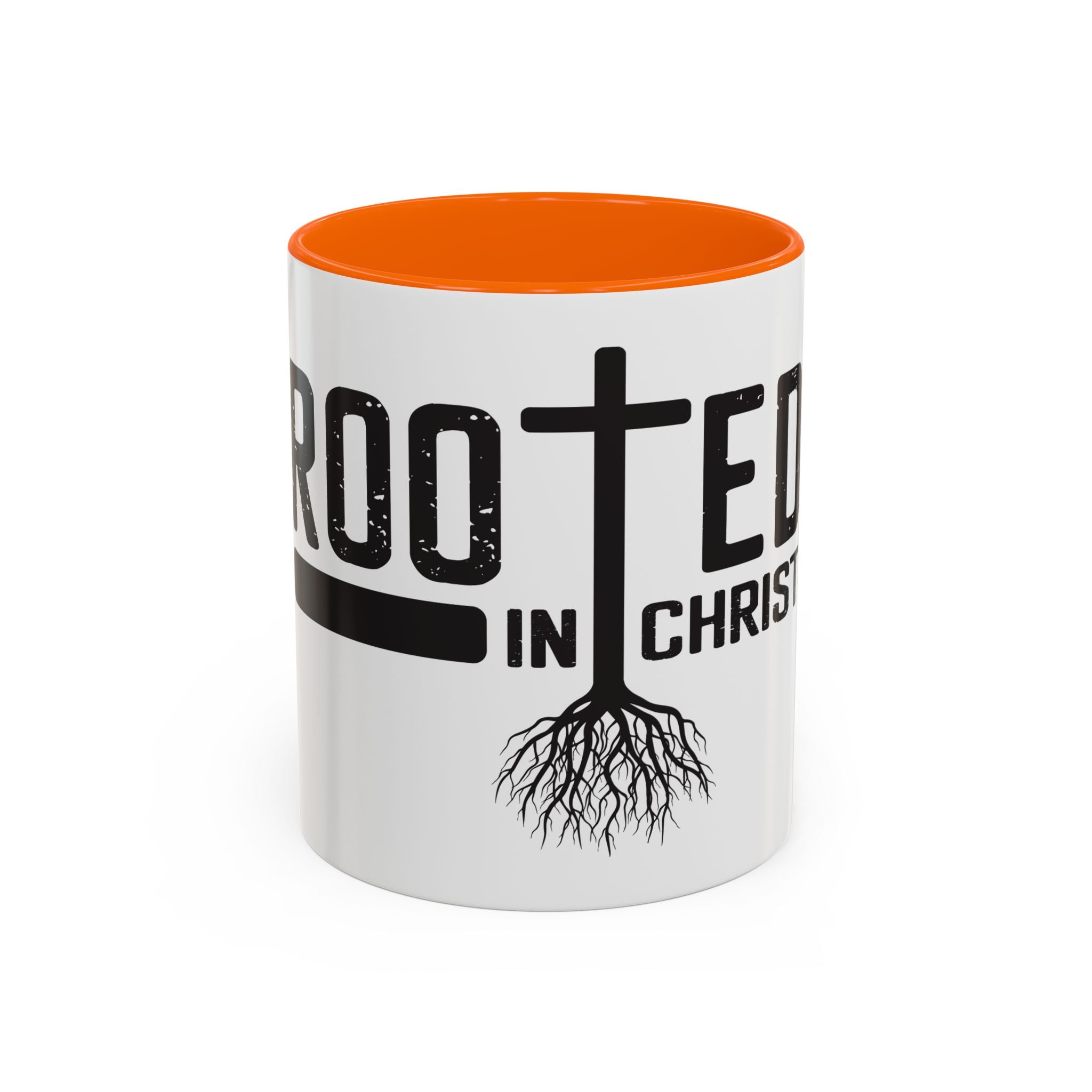 Rooted in Christ Coffee Mug – 11oz & 15oz Christian Tree Cross Design, Colorful Interior