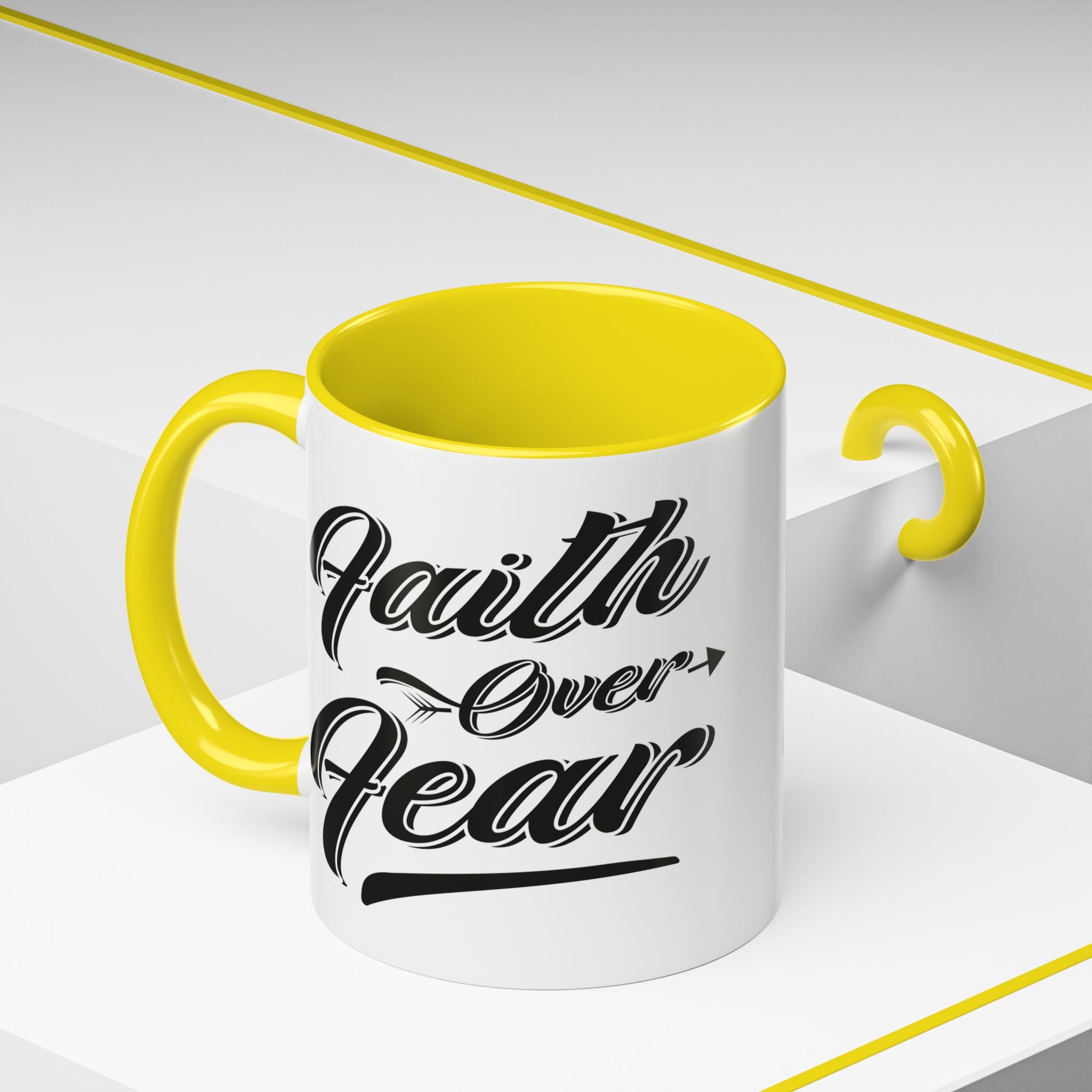 Faith Over Fear Coffee Mug – 11oz & 15oz Inspirational Christian Quote, Colorful Interior