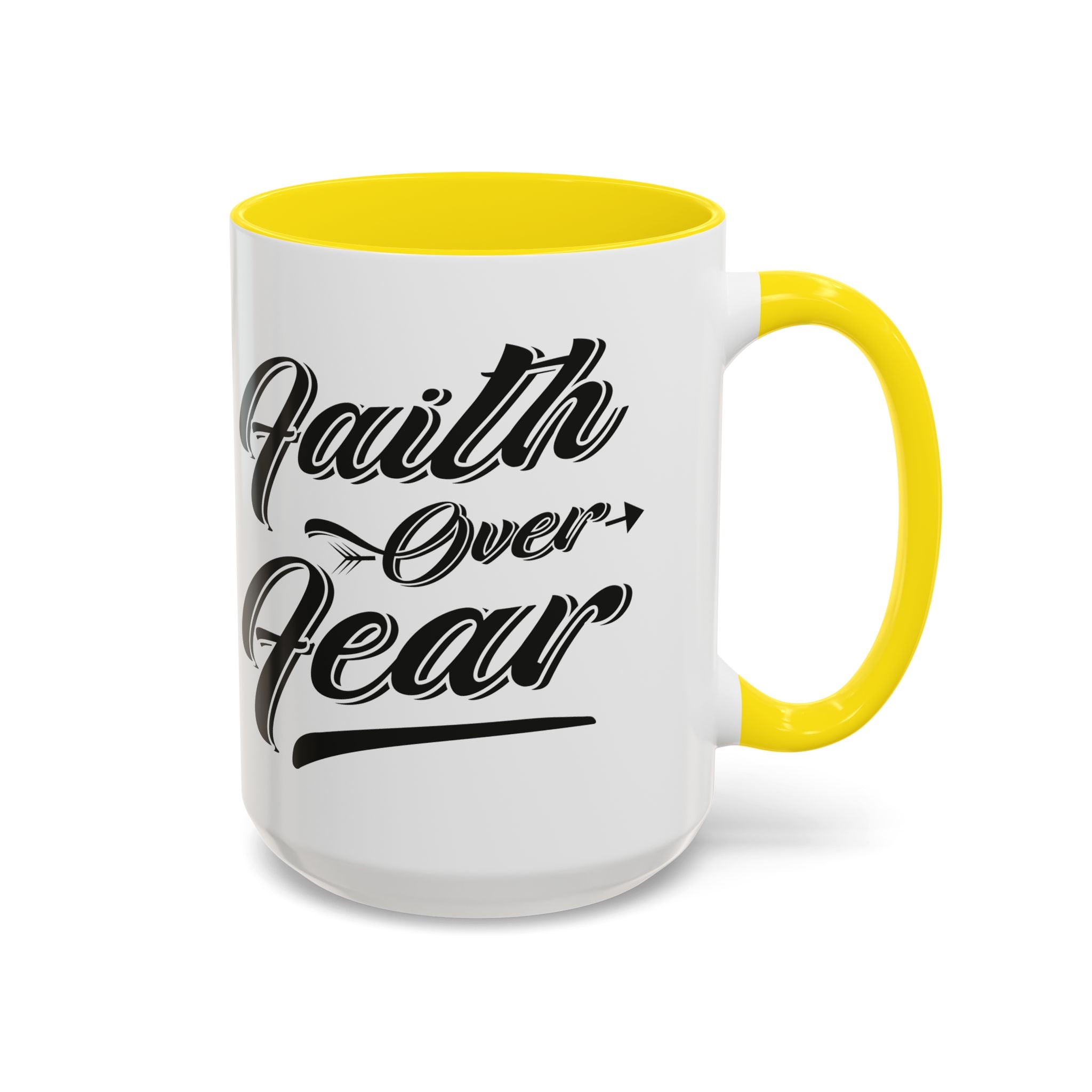 Faith Over Fear Coffee Mug – 11oz & 15oz Inspirational Christian Quote, Colorful Interior