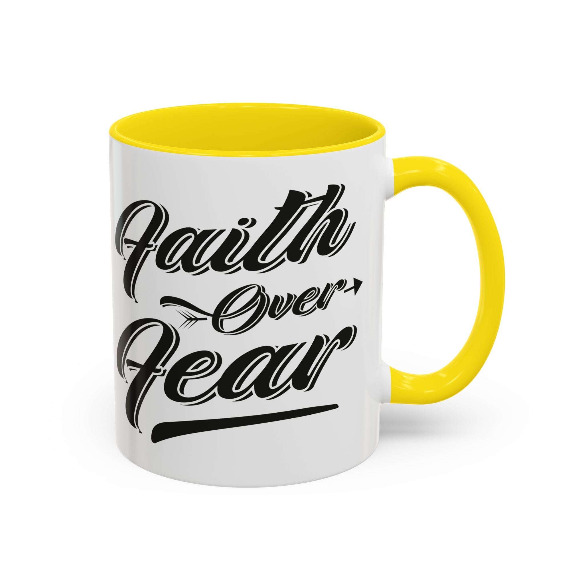 Faith Over Fear Coffee Mug – 11oz & 15oz Inspirational Christian Quote, Colorful Interior