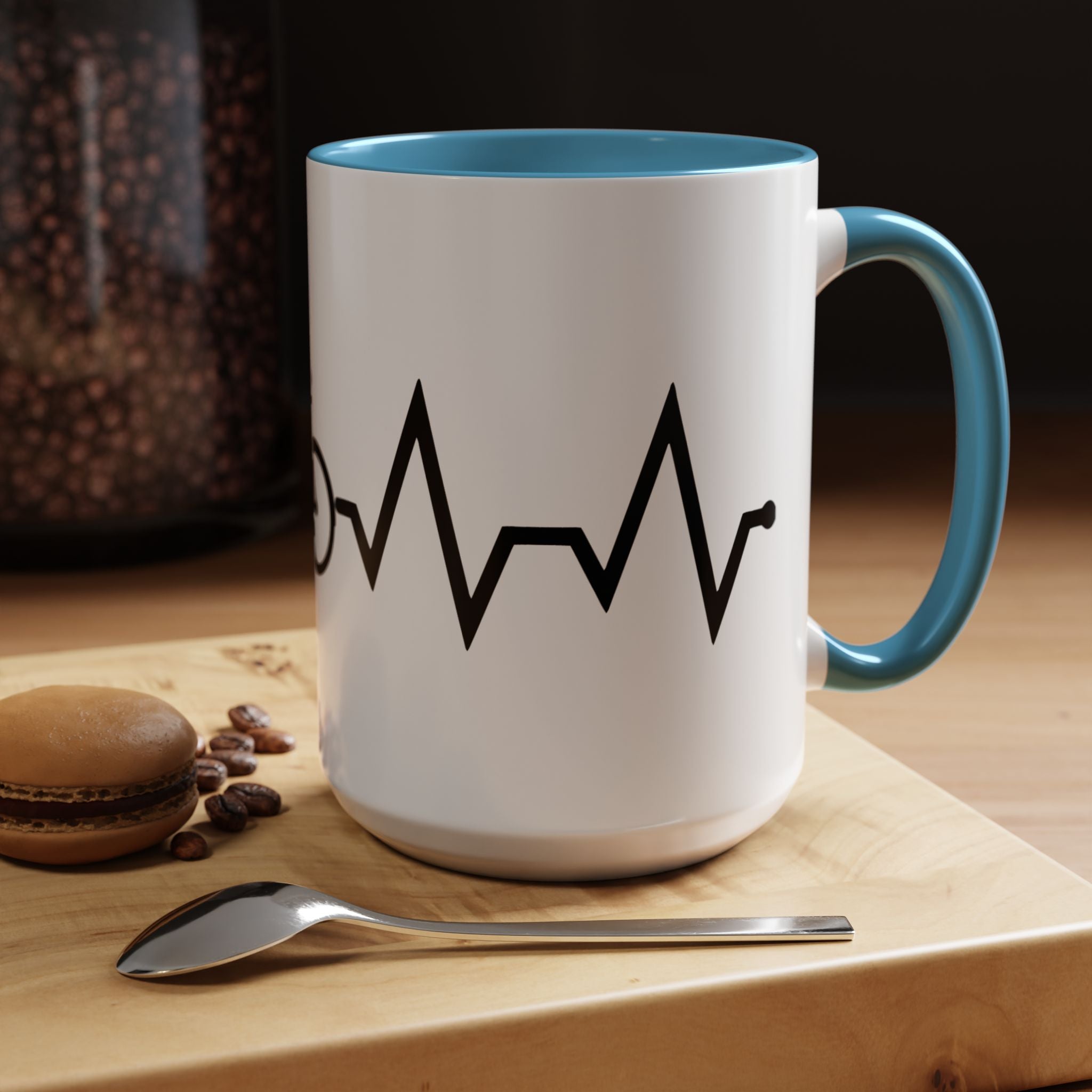 Cycling Lifeline Coffee Mug – 11oz & 15oz Bicycle Heartbeat Design, Colorful Interior