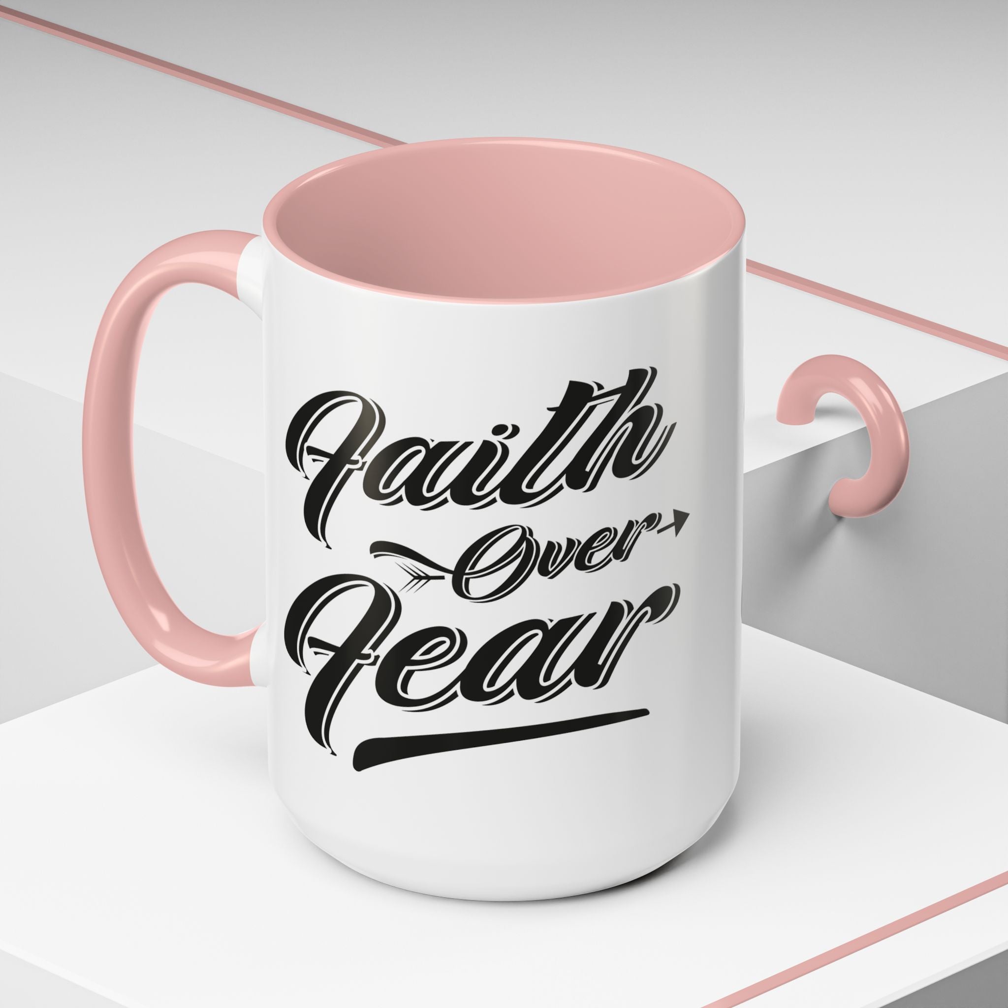 Faith Over Fear Coffee Mug – 11oz & 15oz Inspirational Christian Quote, Colorful Interior