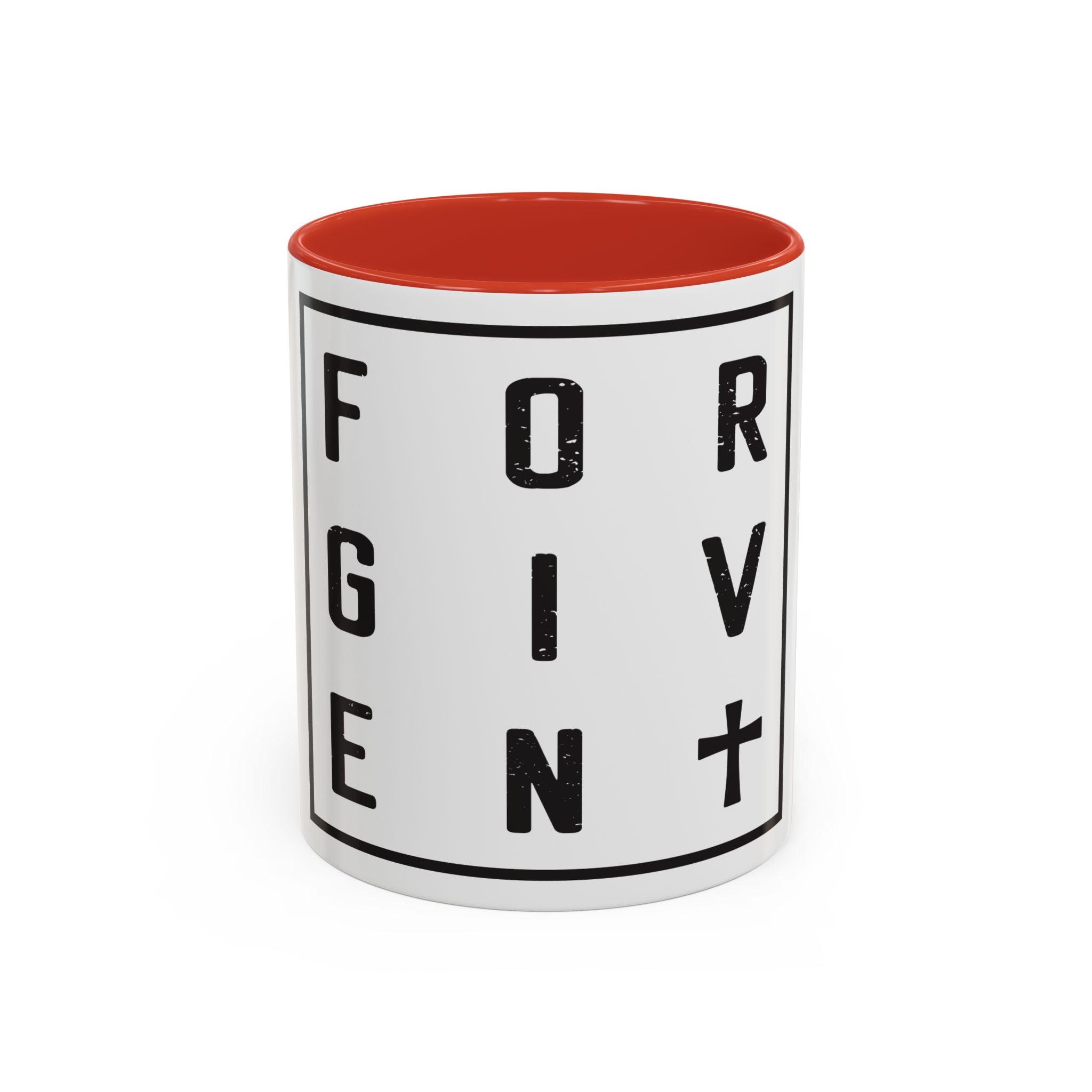 Faith-Inspired Coffee Mug – 11oz & 15oz Forgiven Cross Design, Colorful Interior