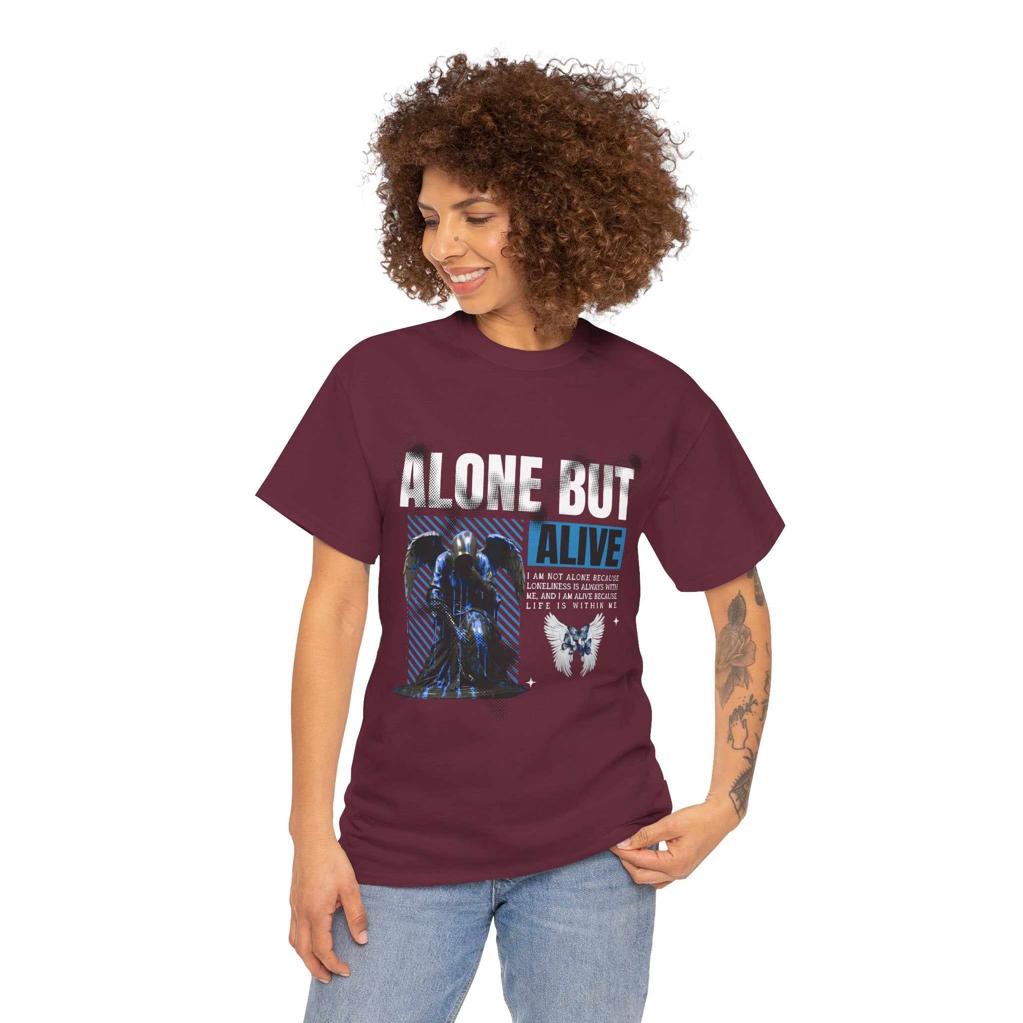 Alone but Alive" Dark Angel Statue with Blue Accents - Digital Art