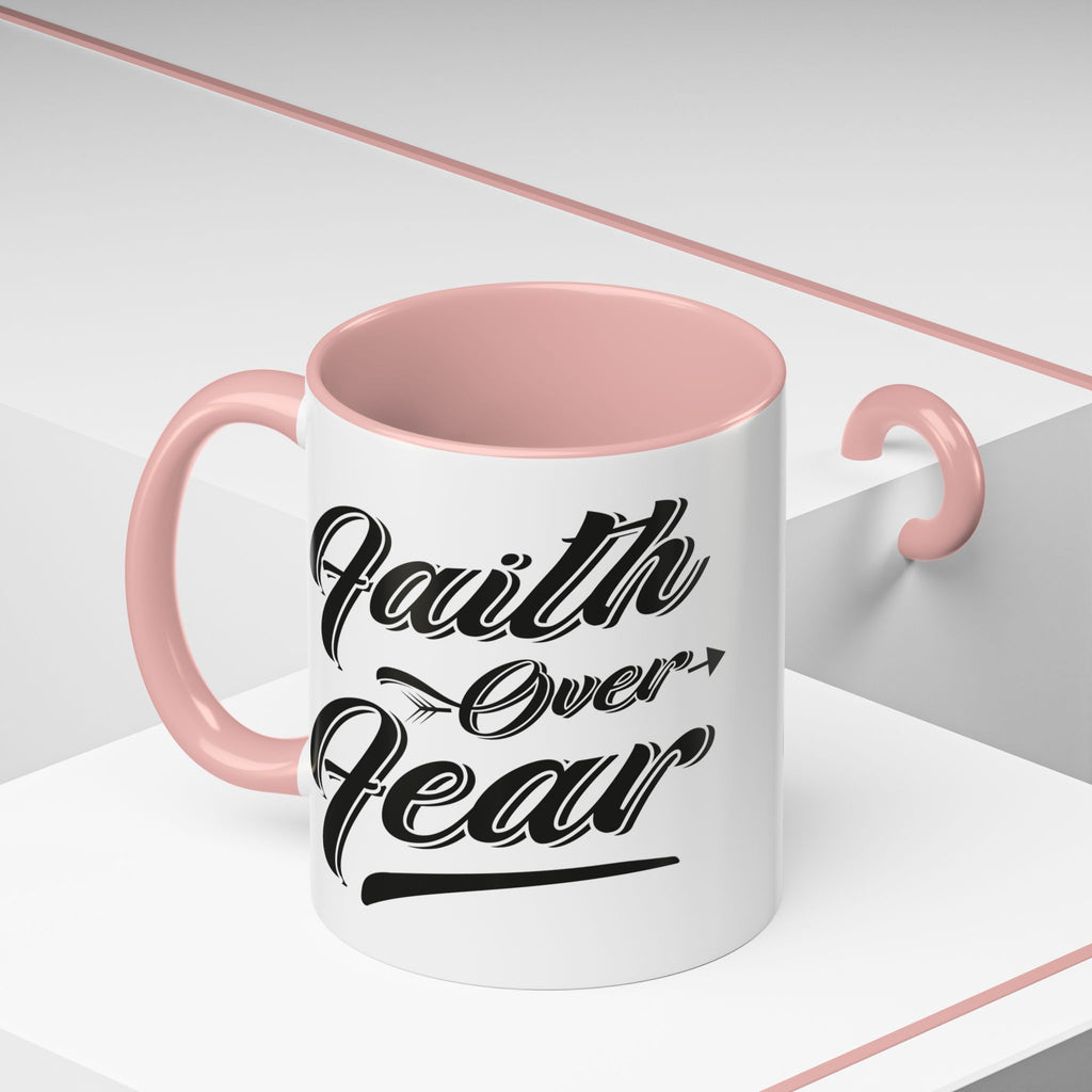 Faith Over Fear Coffee Mug – 11oz & 15oz Inspirational Christian Quote, Colorful Interior