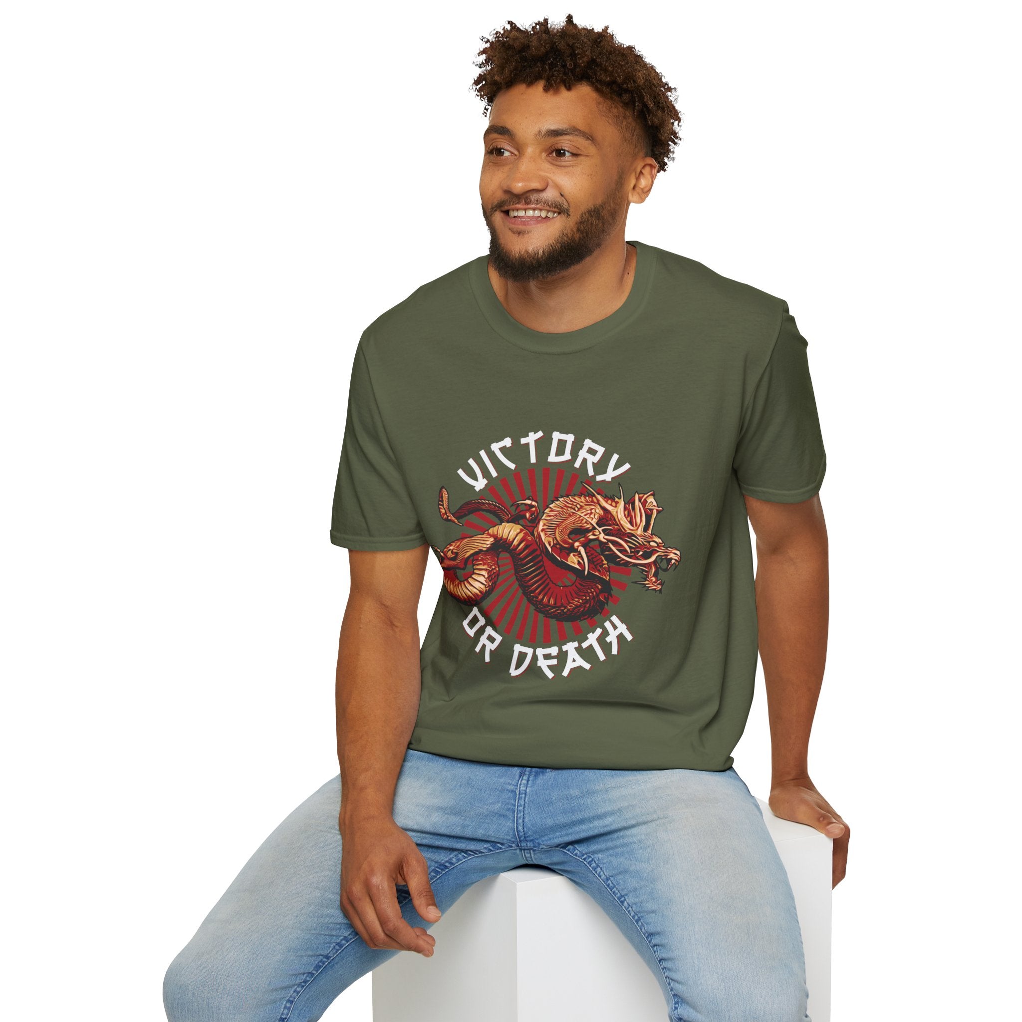 Victory or Death T-Shirt – Epic Dragon & Rising Sun Design for Fantasy, Samurai, and Warrior Fans